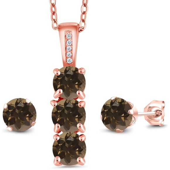 18k Chocolate Brown Diamonds Quartz Set - Picture 1 of 6